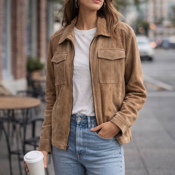 Wilsons Leather Jackets & Blazers - Vintage 90s Y2K Wilsons Leather Suede Jacket Womens M Tan Utility Capsule EUC